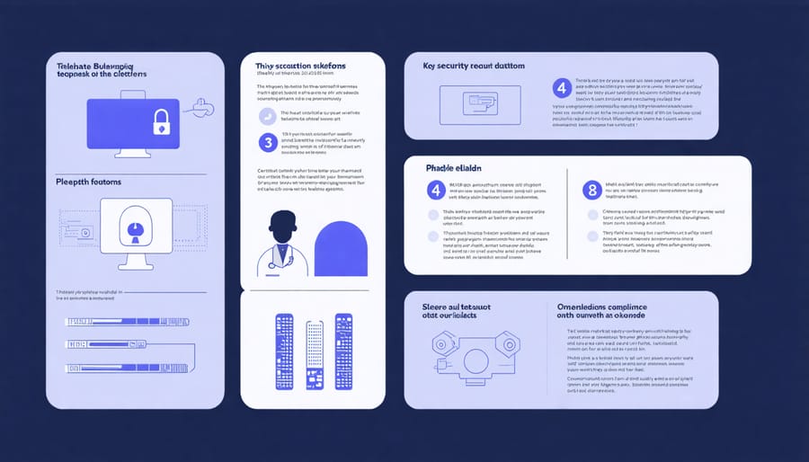 Visual representation of telehealth security features including encryption, data protection, and compliance requirements