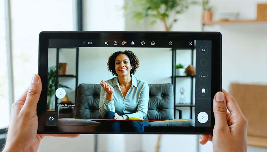 Professional therapist conducting a secure video therapy session with a client through a telehealth platform