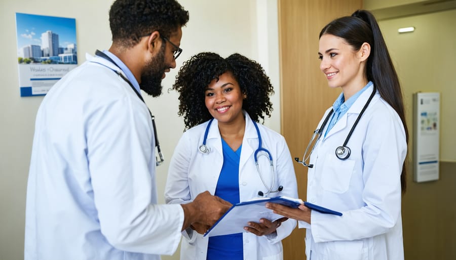 Medical professionals providing care to community members in a modern wellness clinic