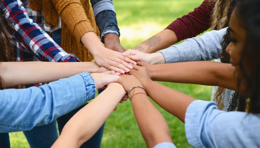 Supportive circle of diverse women demonstrating strong social connections and community