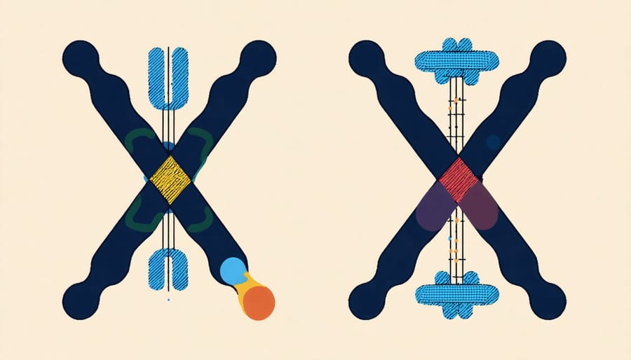 Illustration comparing X and Y chromosomes and how genetic conditions are passed from parents to children