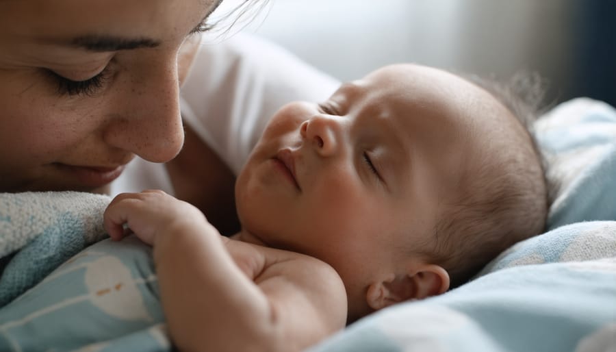 Supportive partner caring for baby while new parent gets needed rest